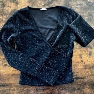 Black Glitter Wrap Long sleeve Top XS